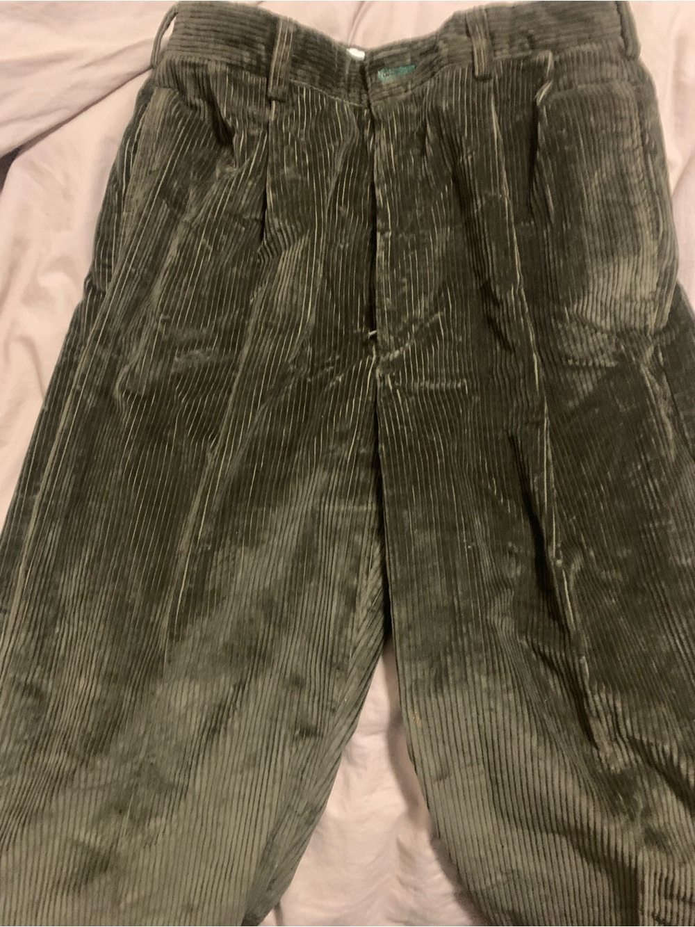 Tommy Hilfiger Olive Green Corduroy Pants - Relaxed Pleated Style